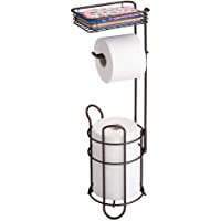 mDesign Portarrollos de papel higiénico con estante – Elegante dispensador de papel higiénico de metal – Porta rollos de…